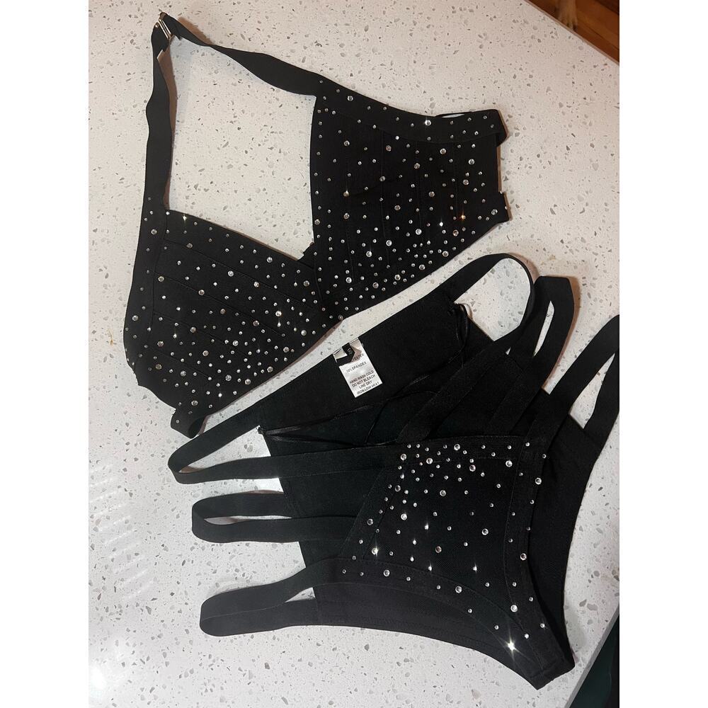 Fashion Nova icy girl Sparkly Black Swimsuit - Size Large - Excellent